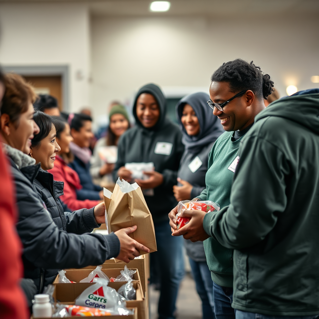 Volunteers distributing food
