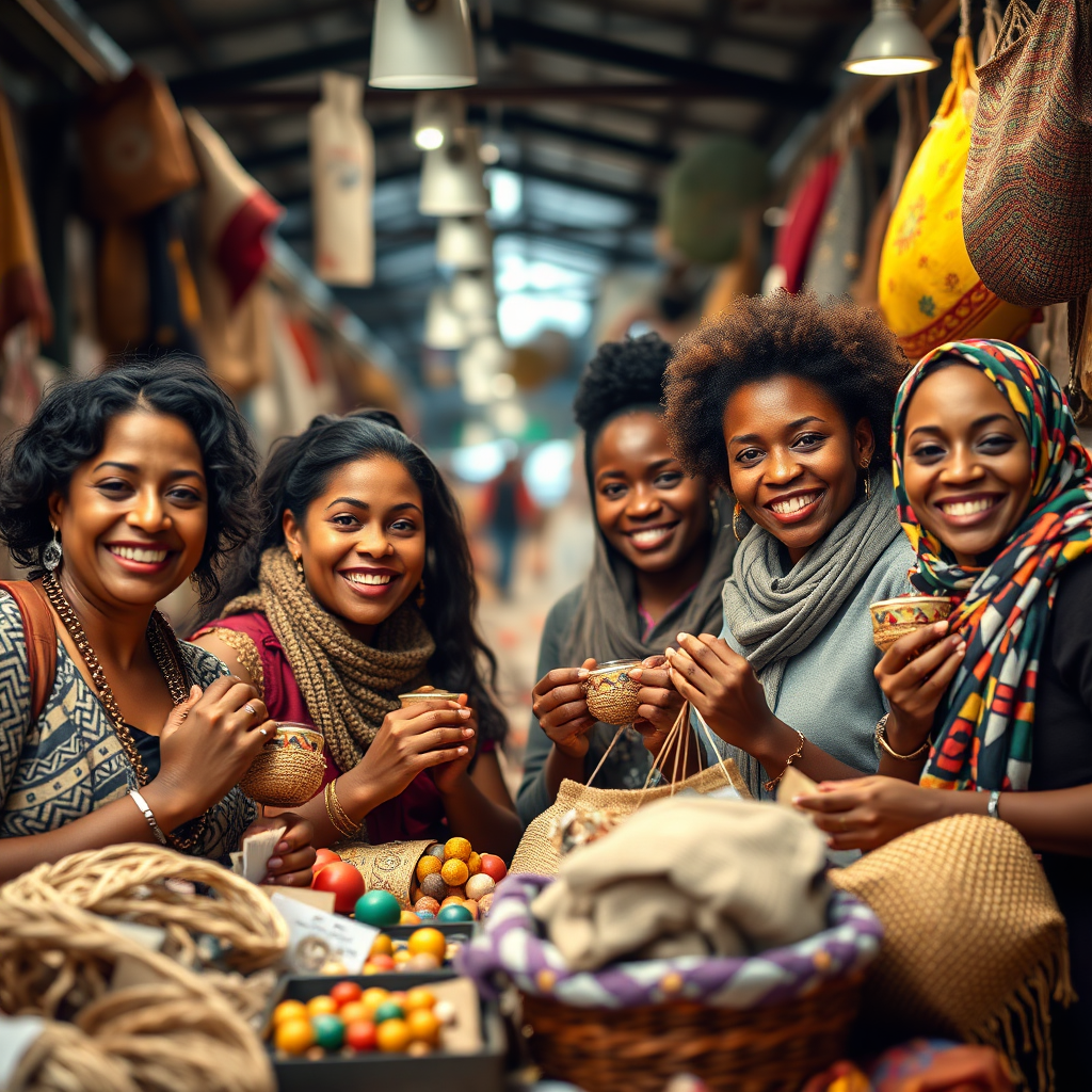 Women showing handmade crafts